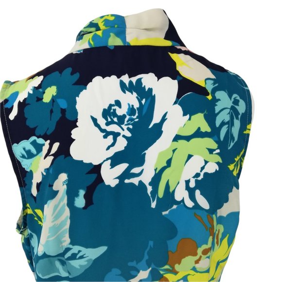 Cabi Spring Blossom Faux Wrap Blouse Size M Draped Sleeveless V-Neck Blue - Picture 10 of 12